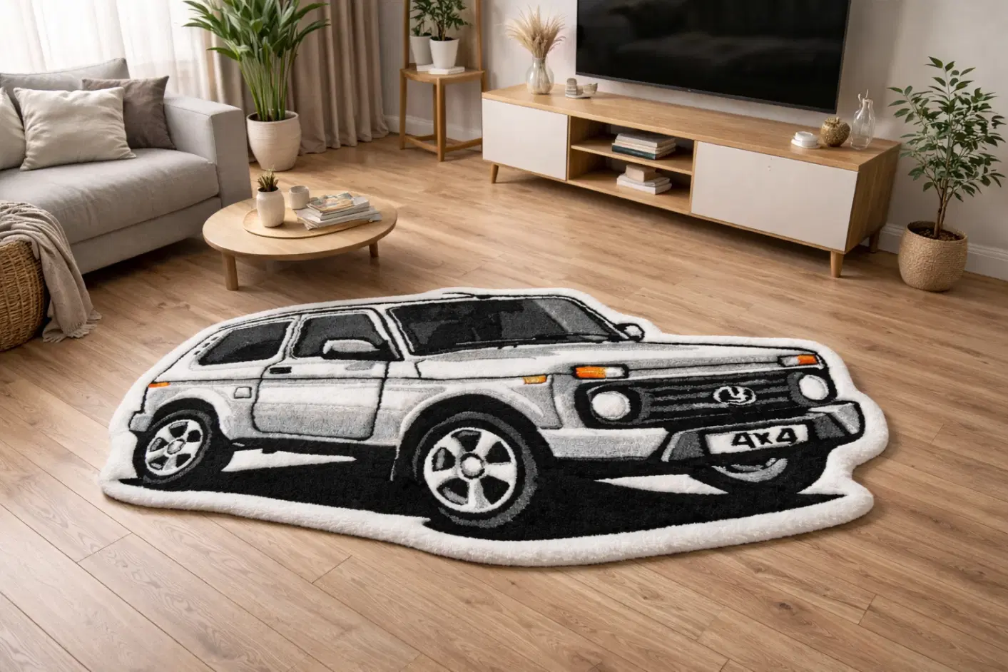 Фото этапа "Итоговый отчет" для ковра: Тафтинговый ковёр с машиной Лада Нива — процесс изготовления ковра ручной работы