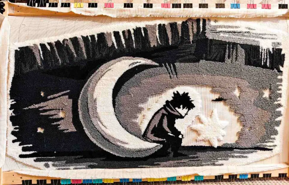 Фото этапа "Промежуточный отчет" для ковра: Тафтинговый ковер ручной работы по индивидуальному эскизу