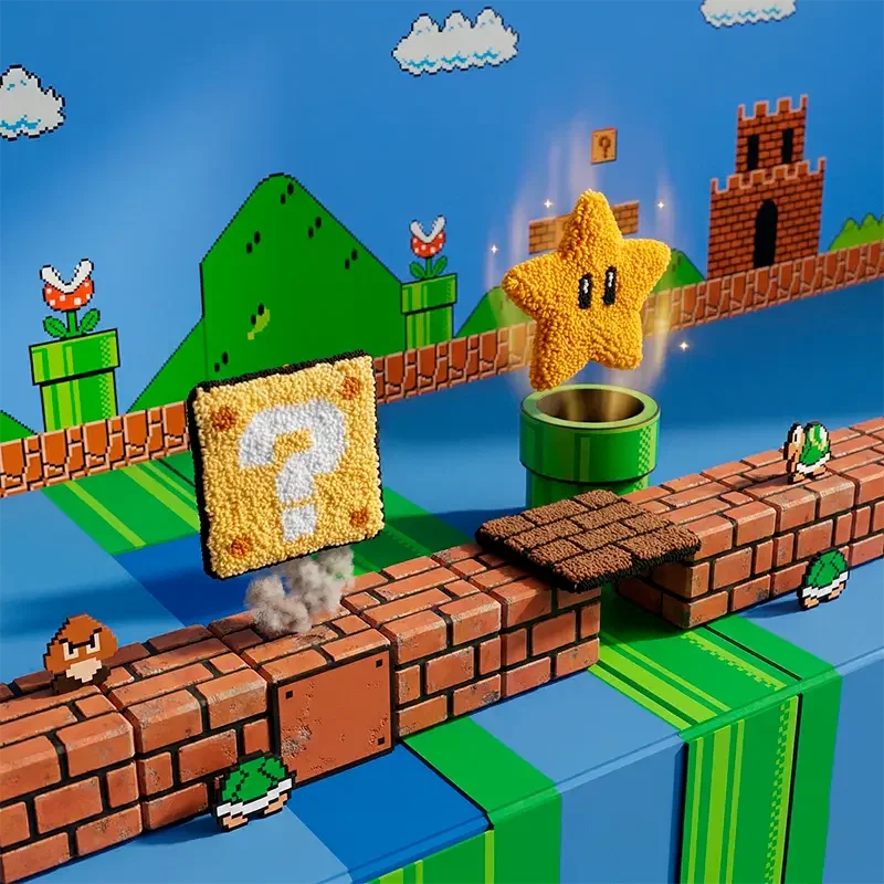 Марио звезда и блок — схема для ковровой вышивки (punch needle), 8-bit декор