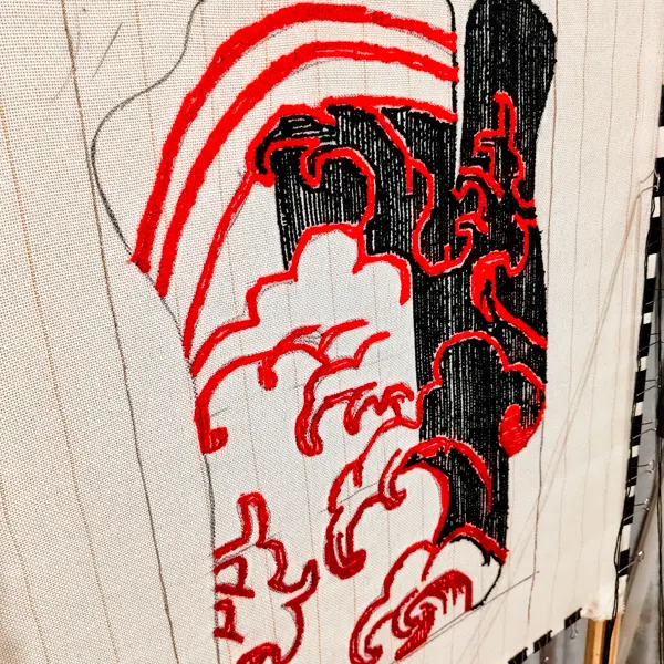 начало набивки ворса тафтингового ковра в автомобиль