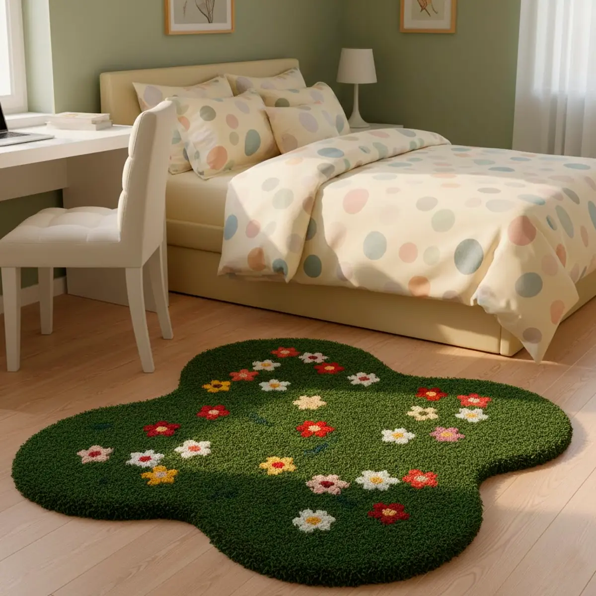 Фигурный ковёр с весенним акцентом для гостиной или зала, точные габариты